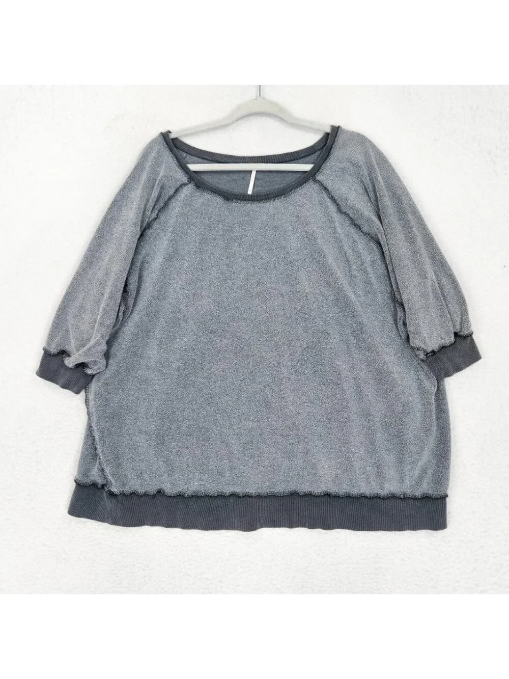 Free People Sweater Women XS Gray My Pullover Terry Knit Off Shoulder 3/4 Sleeve